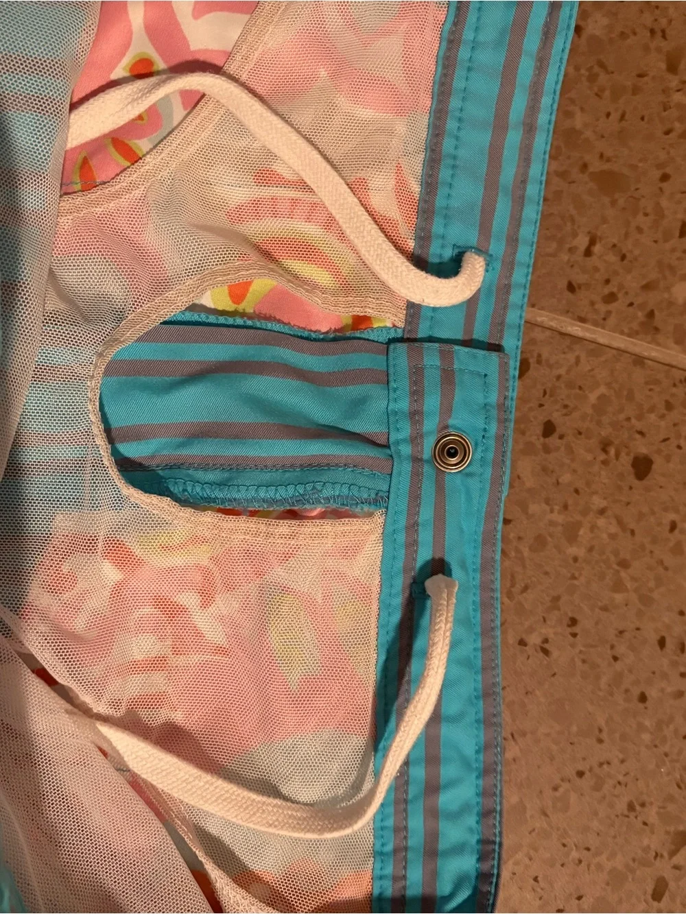 Mr Turk Men’s Aqua Striped Casual Swim Shorts Medium (32)
